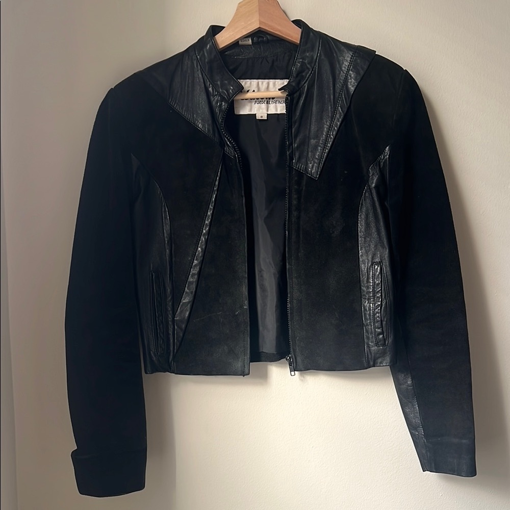 Stunning Wilson’s Leather and Suede Black Crop Motorcycle Jacket